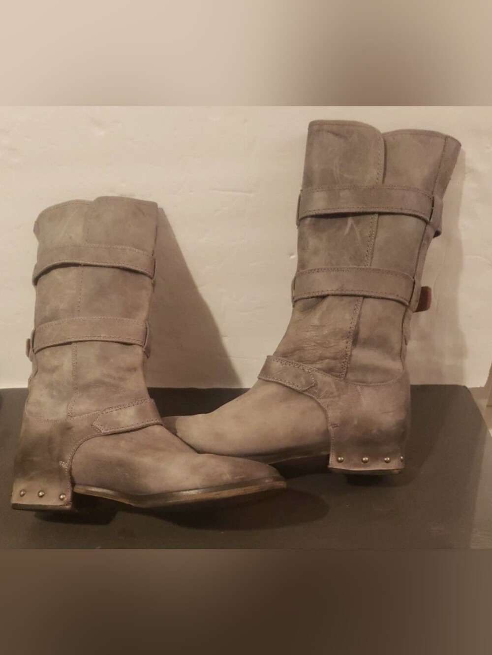 Women’s SIXTY SEVEN 67 SPAIN Gray/taupe Mid-Calf Leather Buckle Boots Size 40